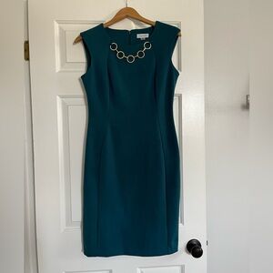 Calvin Klein Blue Sheath Midi Dress Sleeveless Crew Neck